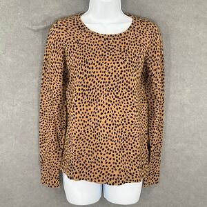 J.Crew Teddie Sweater Small‎ Tan Black Animal Print Long Sleeve Knit Top